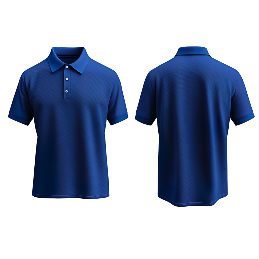 Blue polo shirt mockup with front and back view isolated on transparent background png