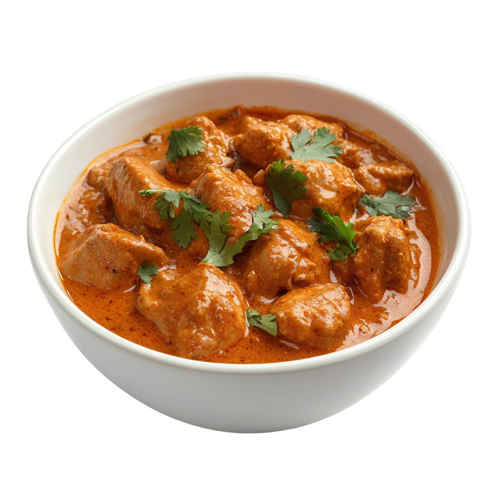 Chicken tikka masala on white bowl isolated on transparent background png