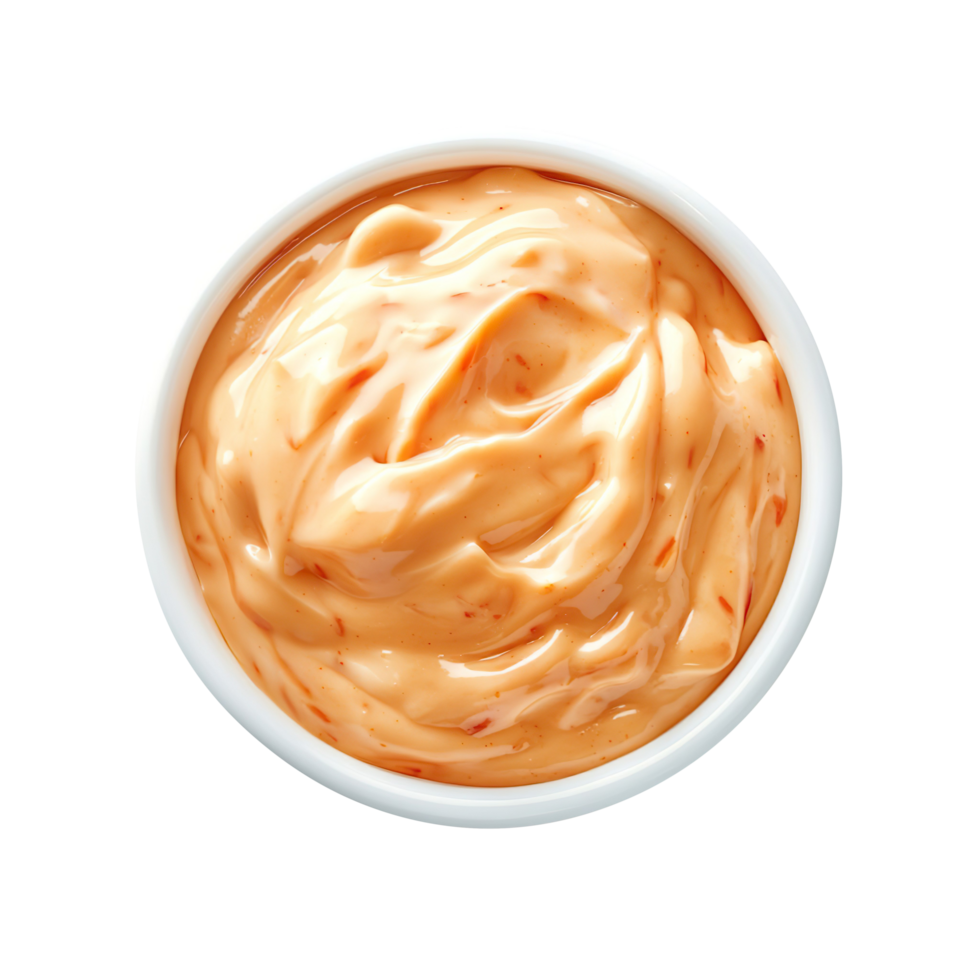 Bowl of sriracha mayo dip sauce isolated on transparent background png