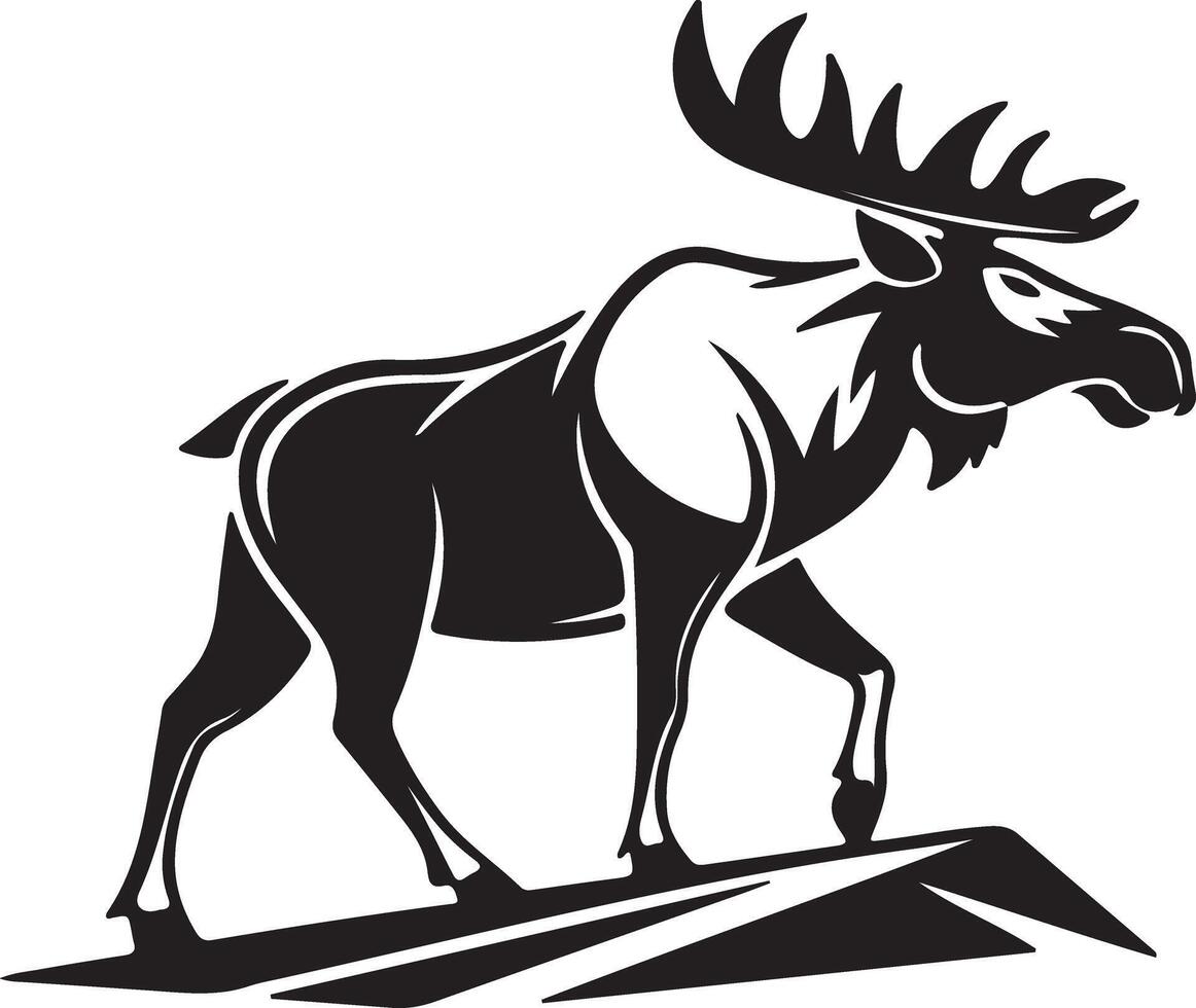 Majestic Moose Silhouette Standing on Mountain Peak Dramatic Black and White Wildlife Illustration - Professional digital artwork with vibrant colors and detailed composition vector