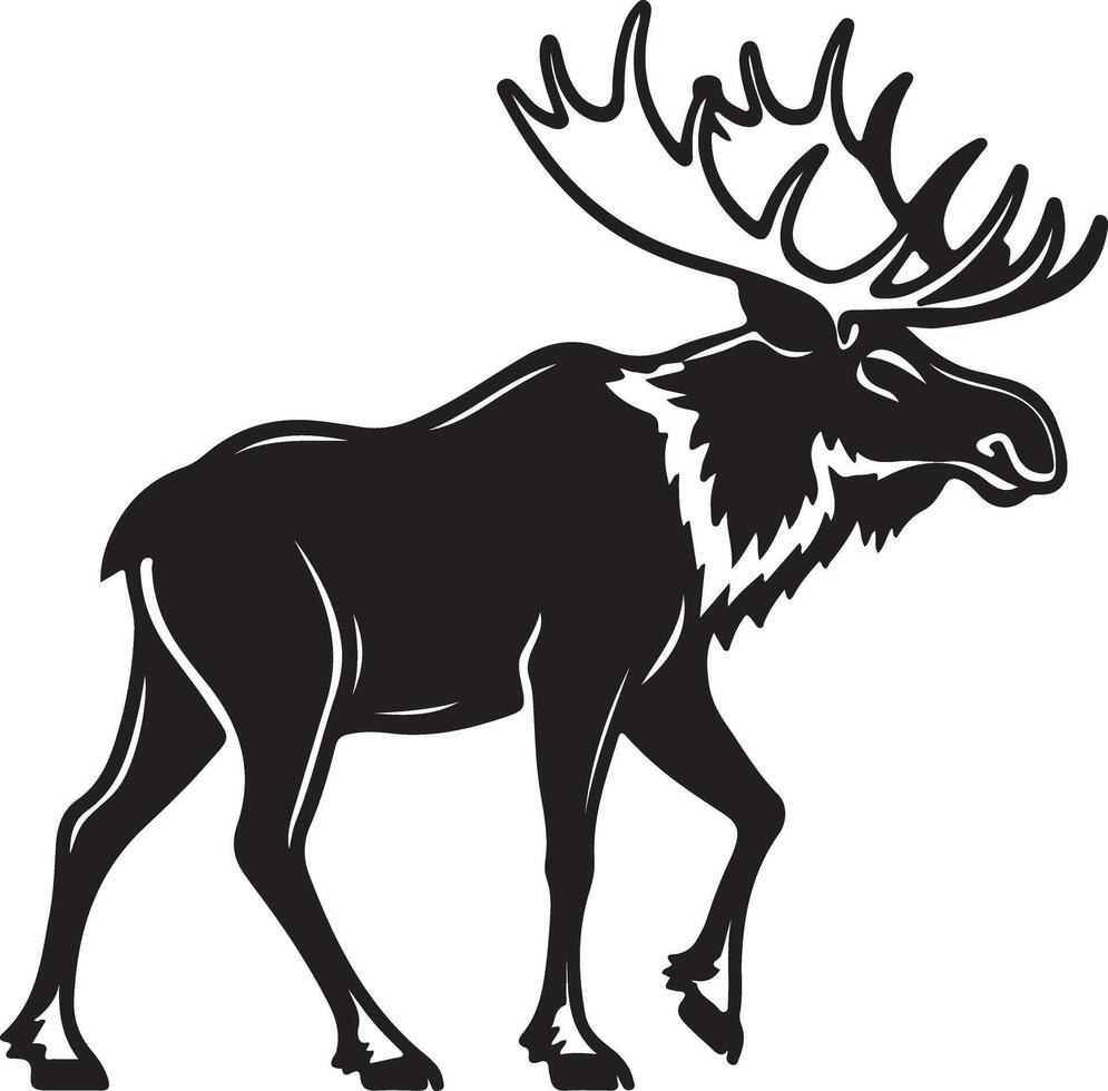 Majestic Moose in the Wild A Striking Black and White Illustration of a Powerful Animal in its Natural Habitat vector