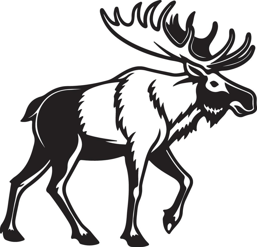 Majestic Moose Walking in a Wild Setting A Striking Black and White Illustration of a Powerful North American Animal vector