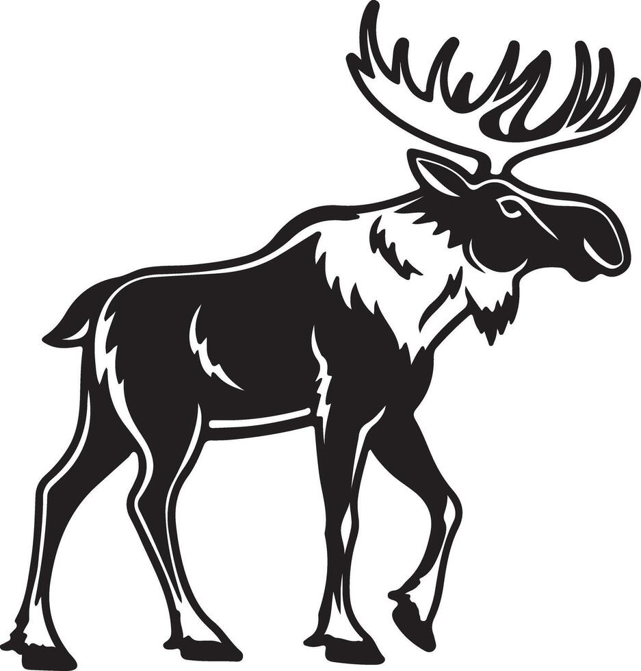 Majestic Moose Walking in the Wild A Striking Black and White Illustration of a North American Moose in its Natural Habitat vector