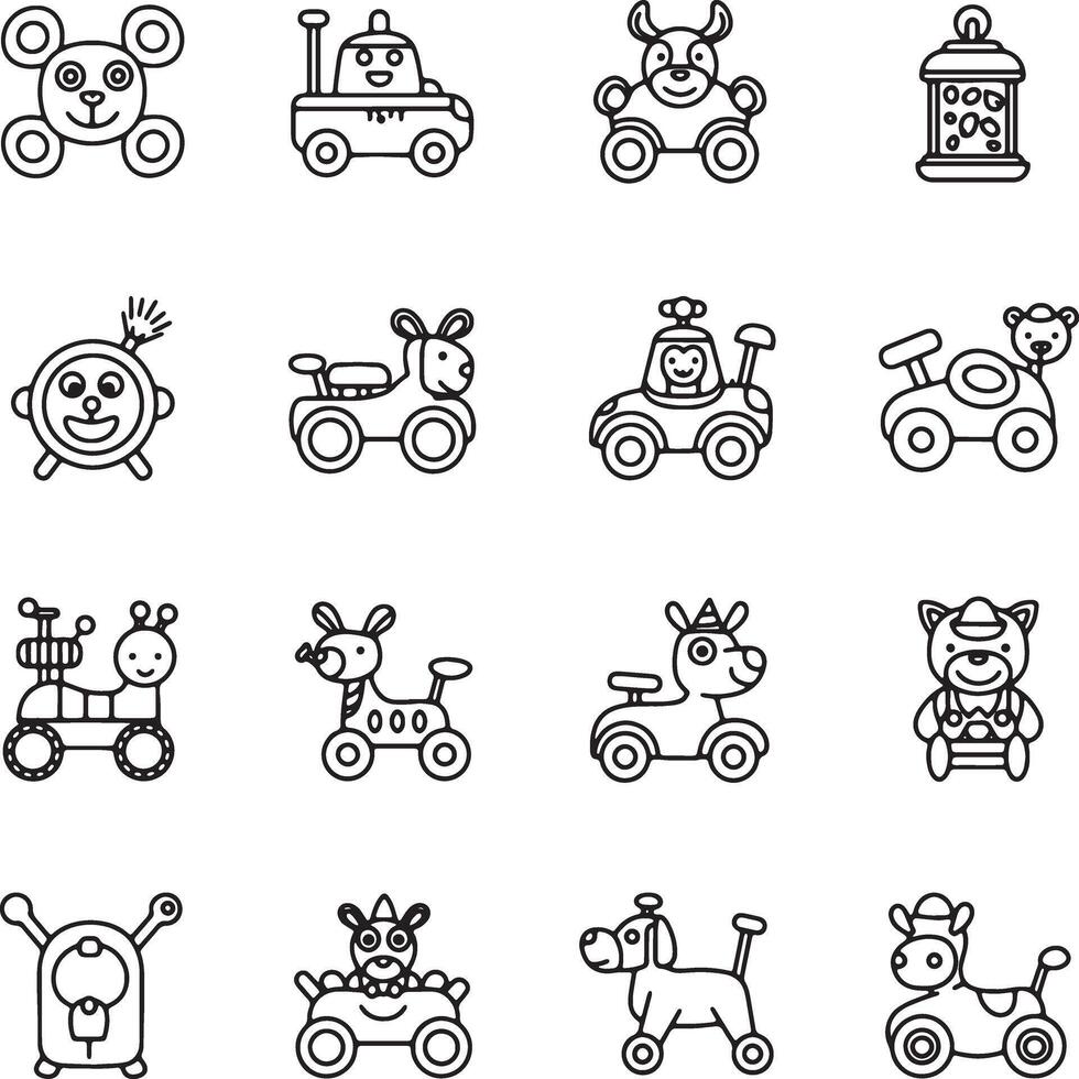 Adorable Collection of Childrens Ride-On Toys and Playthings A Charming Line Art Set - Professional digital artwork with vibrant colors and detailed composition vector