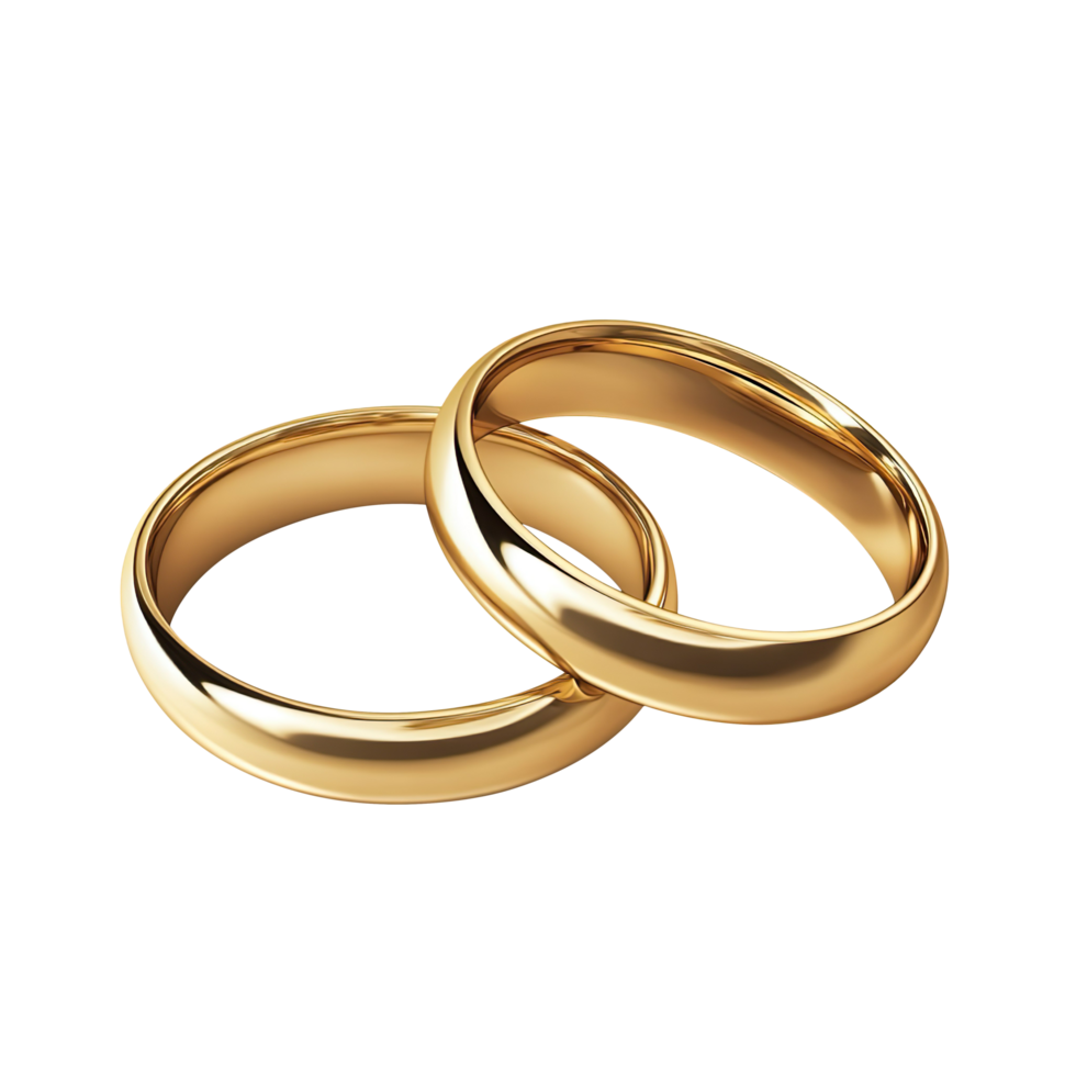 Dual Gold Wedding Rings isolated on transparent background png
