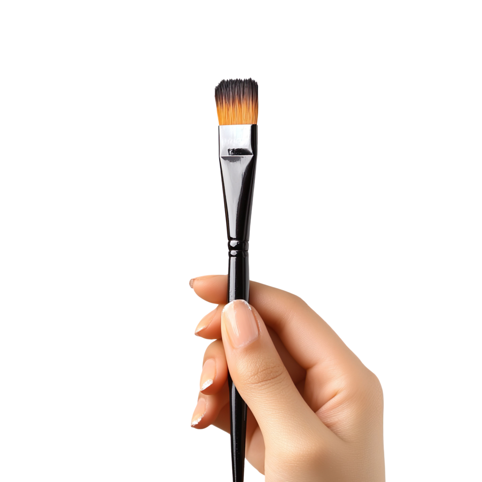 Female hand hold a brush tool isolated on transparent background png