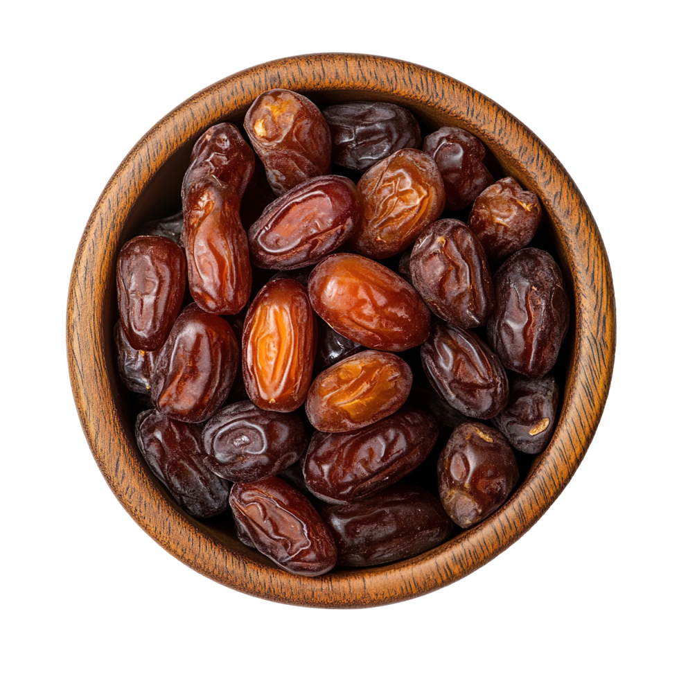 Dates in a wooden bow top view isolated on transparent background png