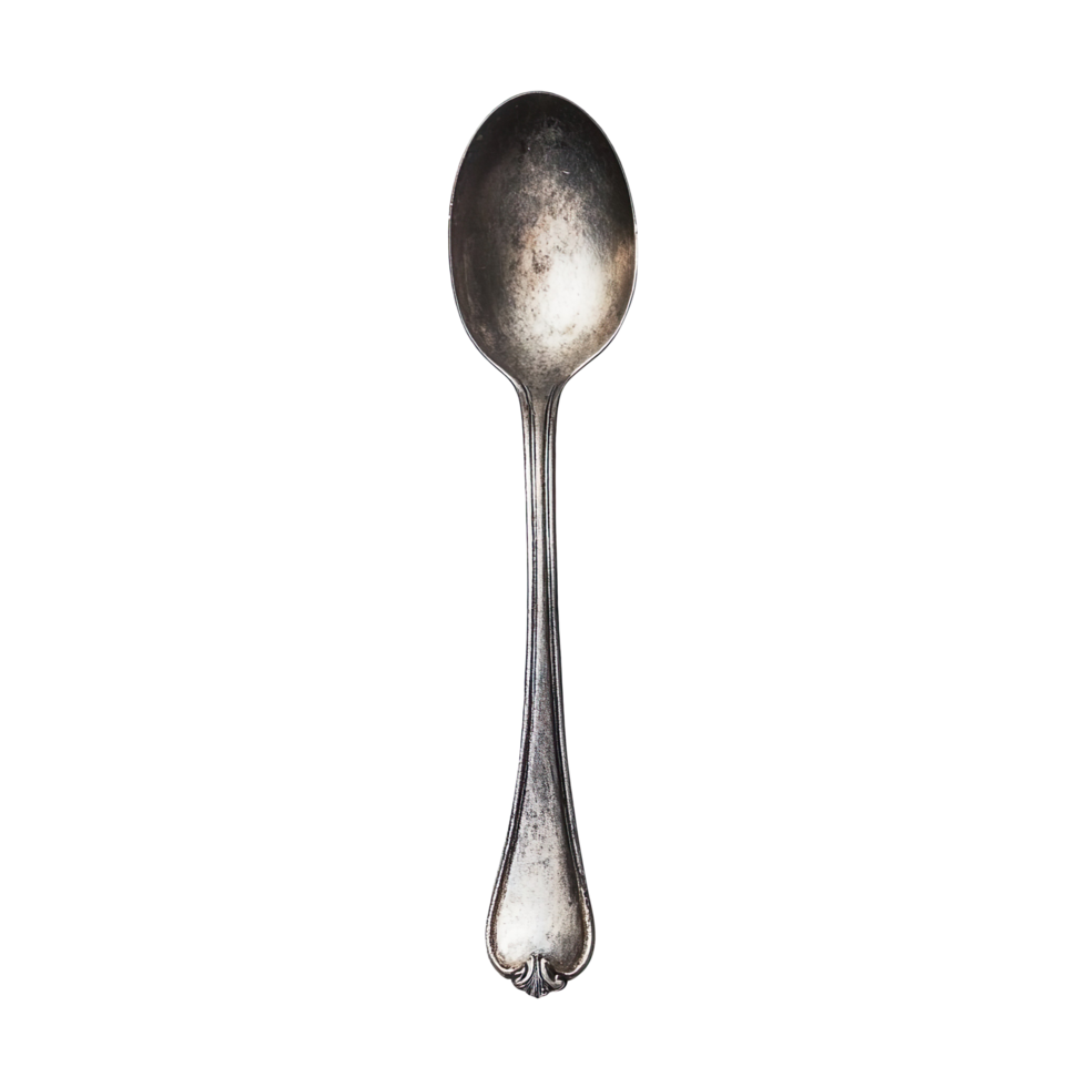 Empty old steel table spoon isolated on transparent background png
