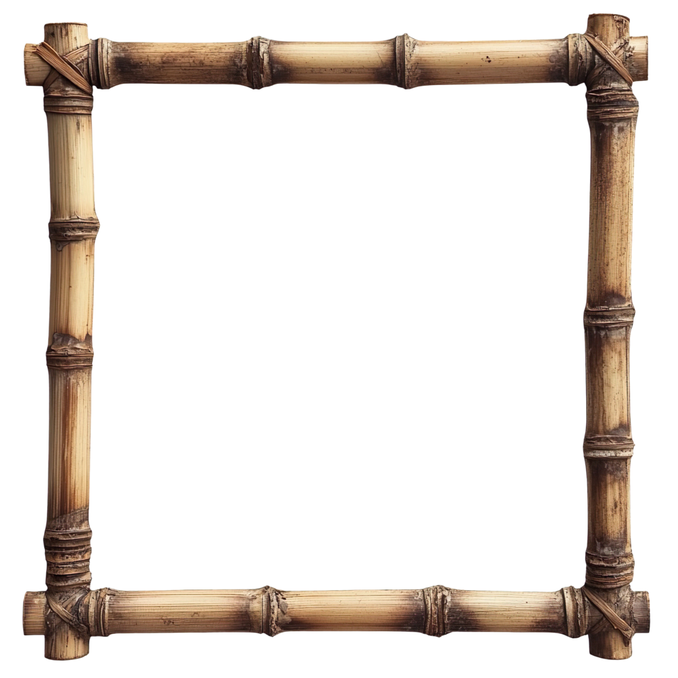 Empty horizontal bamboo frame isolated on transparent background png