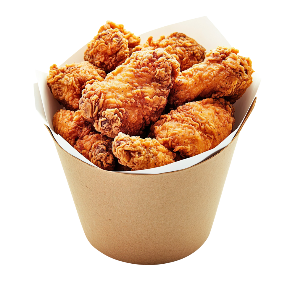 Fried chicken in paper bucket isolated on transparent background png