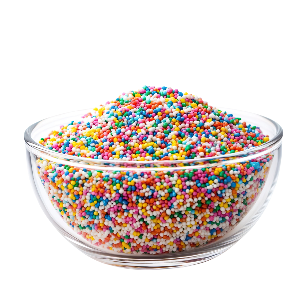 Glass Bowl with Colorful Sugar Sprinkles isolated on transparent background png