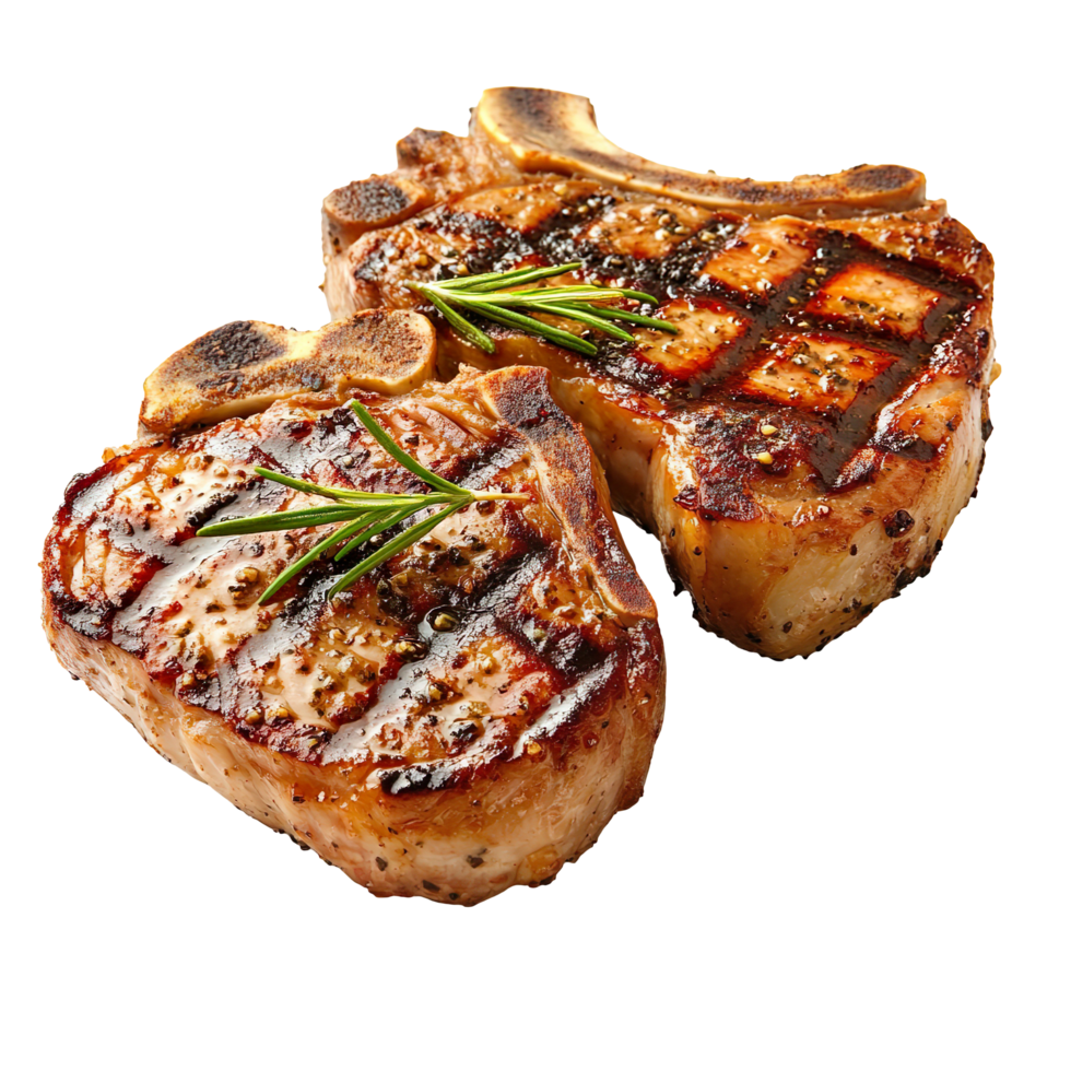 Grilled pork chops steaks isolated on transparent background png