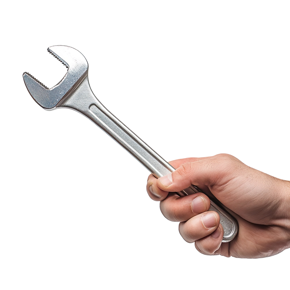 Hand holding a wrench isolated on transparent background png