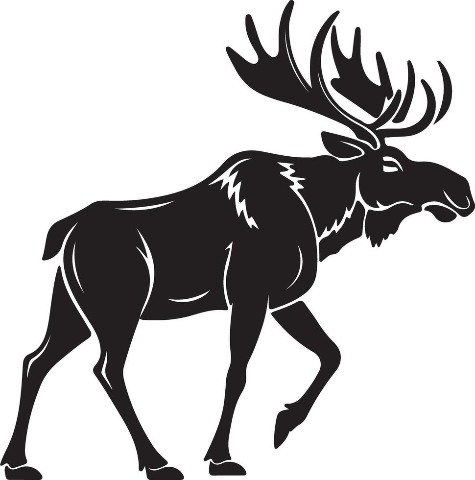 Majestic Moose Walking in the Wild A Striking Black and White Illustration of a Powerful North American Animal vector