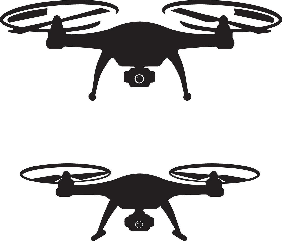 Two Sleek Black Drones with Cameras Hovering in a Serene White Space A Minimalist Illustration of Modern Aerial Technology vector