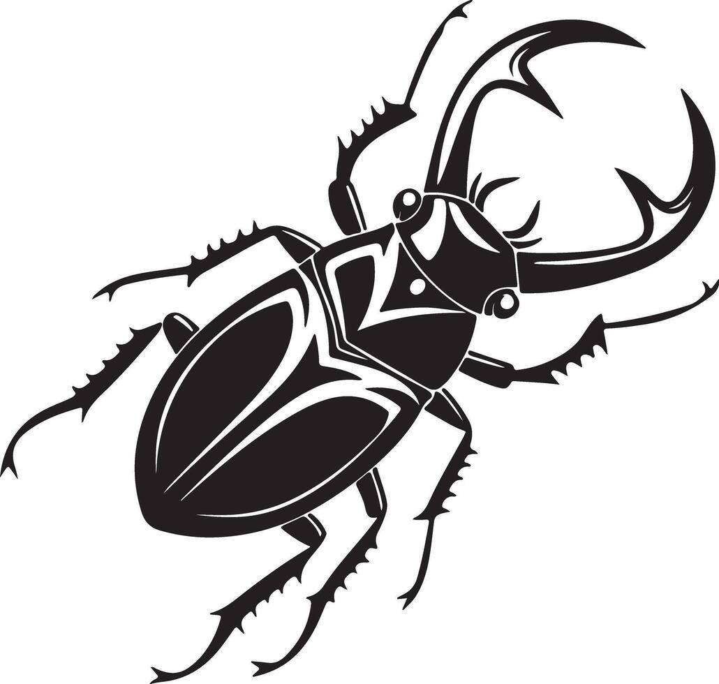 Striking Black and White Stag Beetle Illustration A Bold, Detailed Design of a Powerful Insect on White Background vector