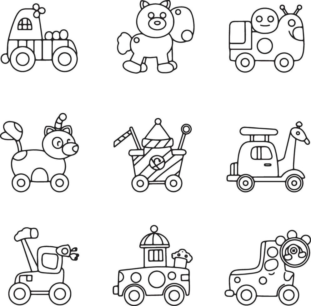Adorable Outline Illustrations of Playful Childrens Toys Charming Designs for Kids Room Decor, Educational Materials, and Fun Projects vector