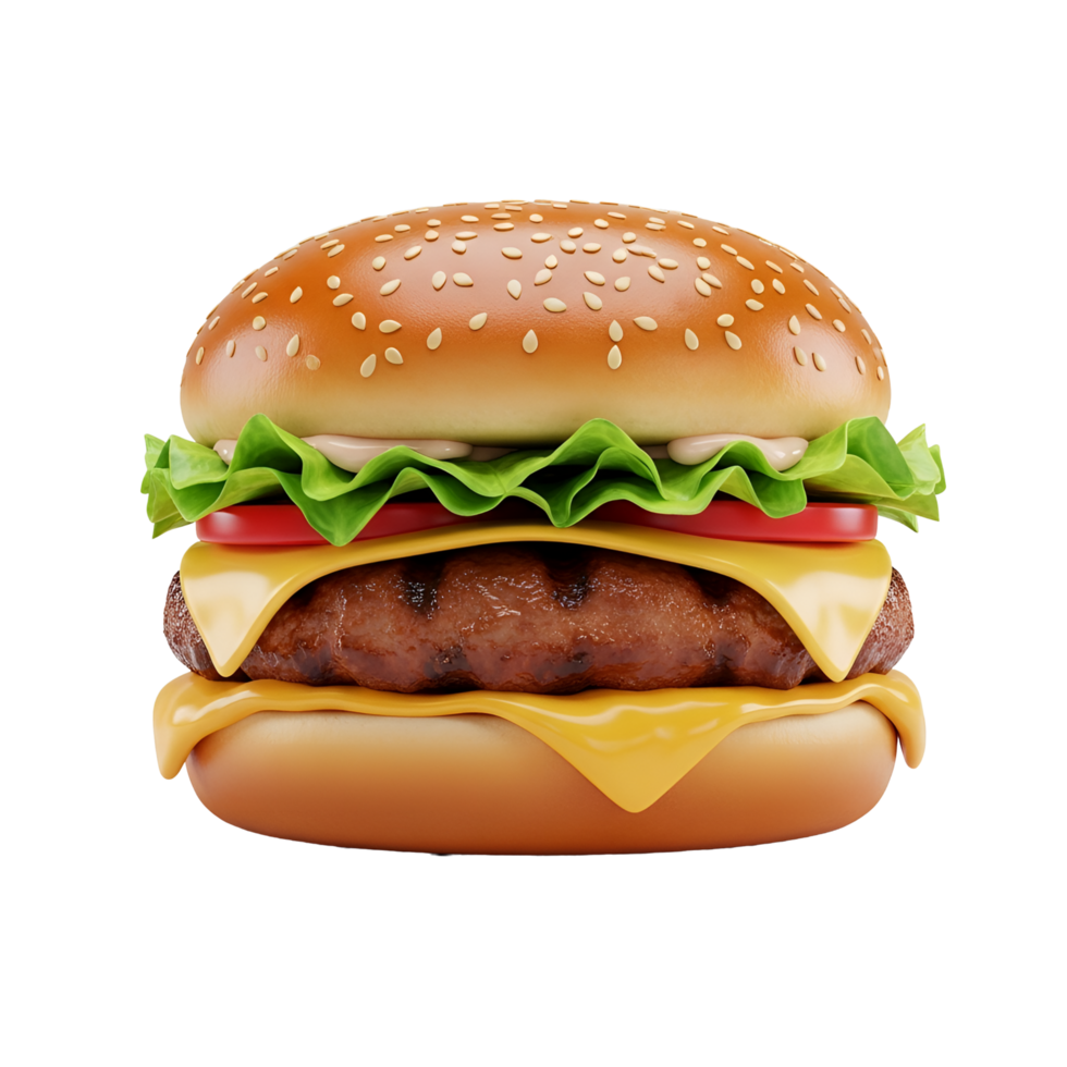 Realistic 3D Cheeseburger Hamburger with Cheese Isolated on Transparent Background png