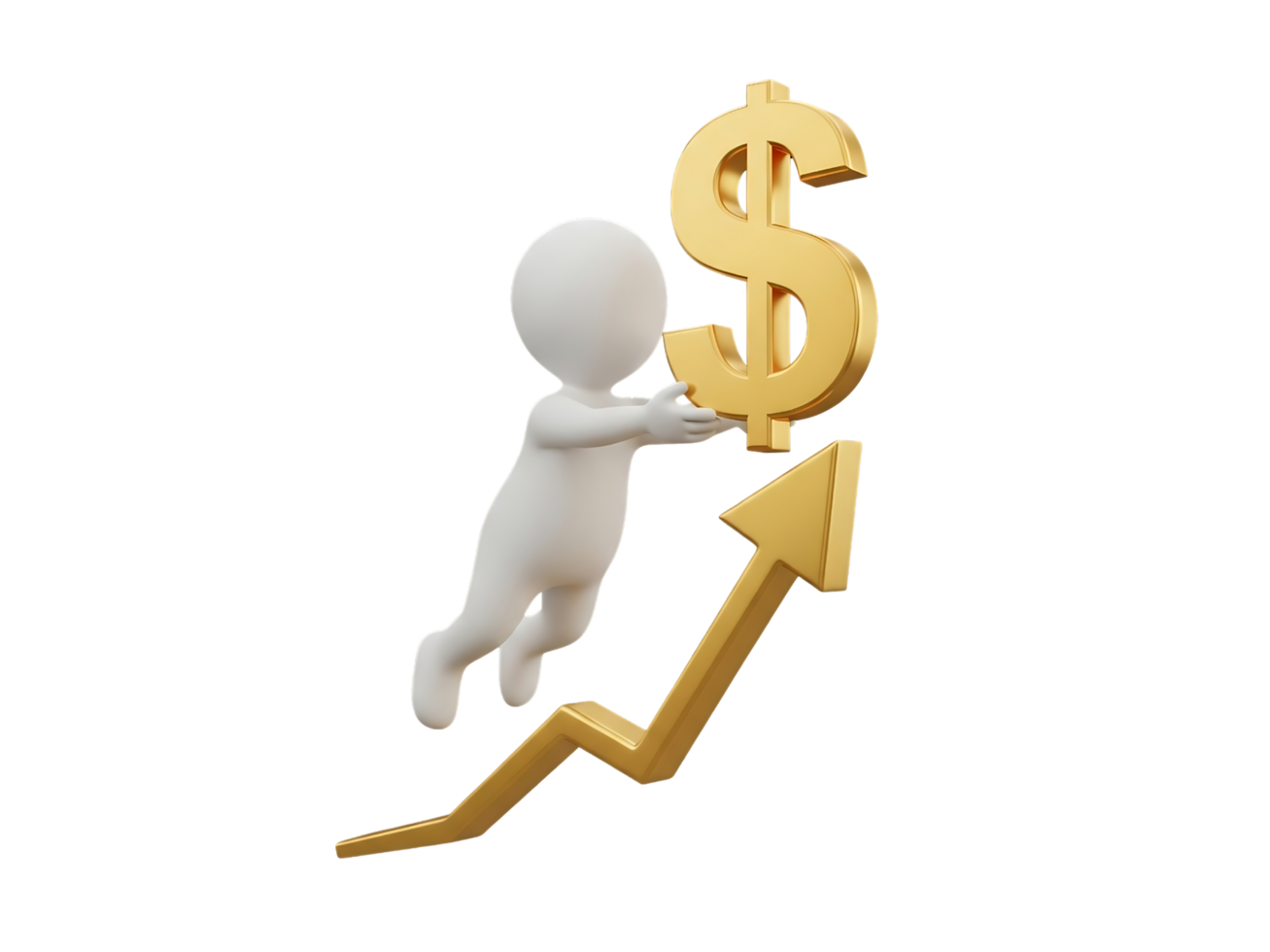 3D Character Flying with Dollar Symbol on Rising Arrow Graph Isolated on Transparent Background png