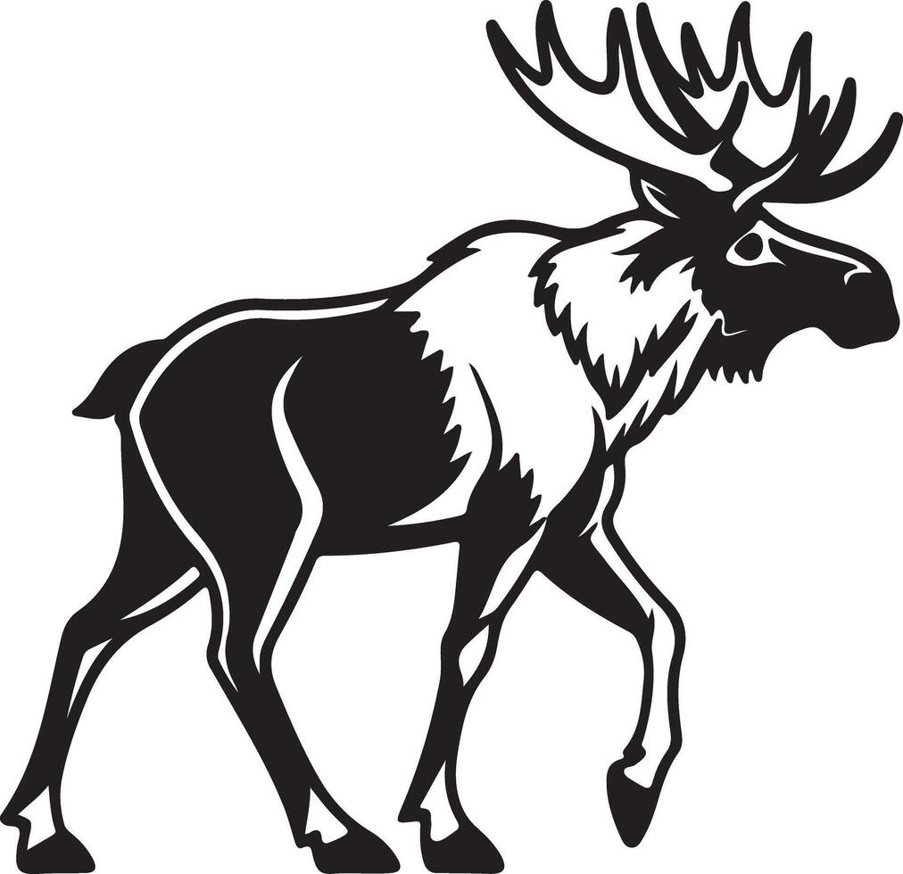 Majestic Moose Walking Through a Serene Forest A Striking Black and White Illustration of Wildlife in its Natural Habitat vector