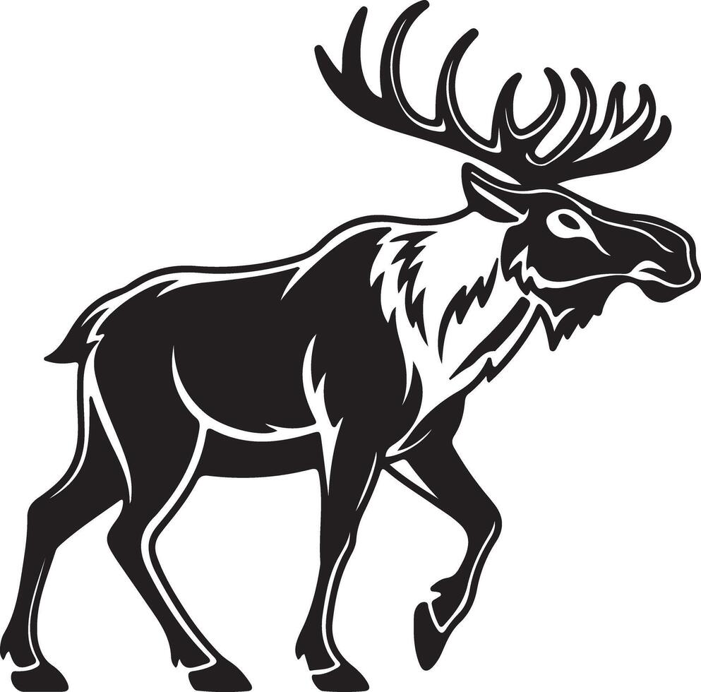 Majestic Moose in Profile A Striking Black and White Illustration of a Powerful North American Animal in a Wild Setting vector