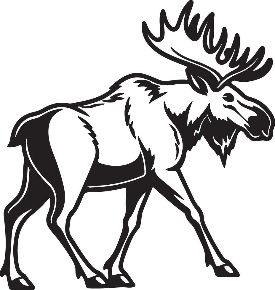 Majestic Moose in Wilderness Setting Striking Black and White Illustration of a Powerful North American Animal vector