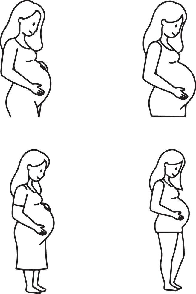 Serene Pregnant Women in Simple Line Art A Collection of Expectant Mothers in Peaceful Poses, Gentle Mood vector