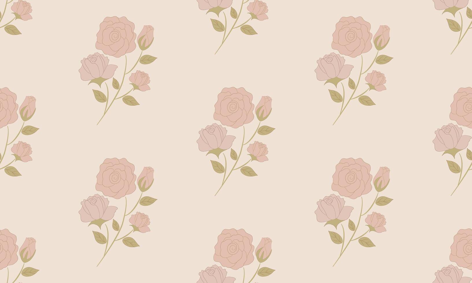 Hand-Drawn Rose Seamless Pattern with Leaves in Beige Tones vector