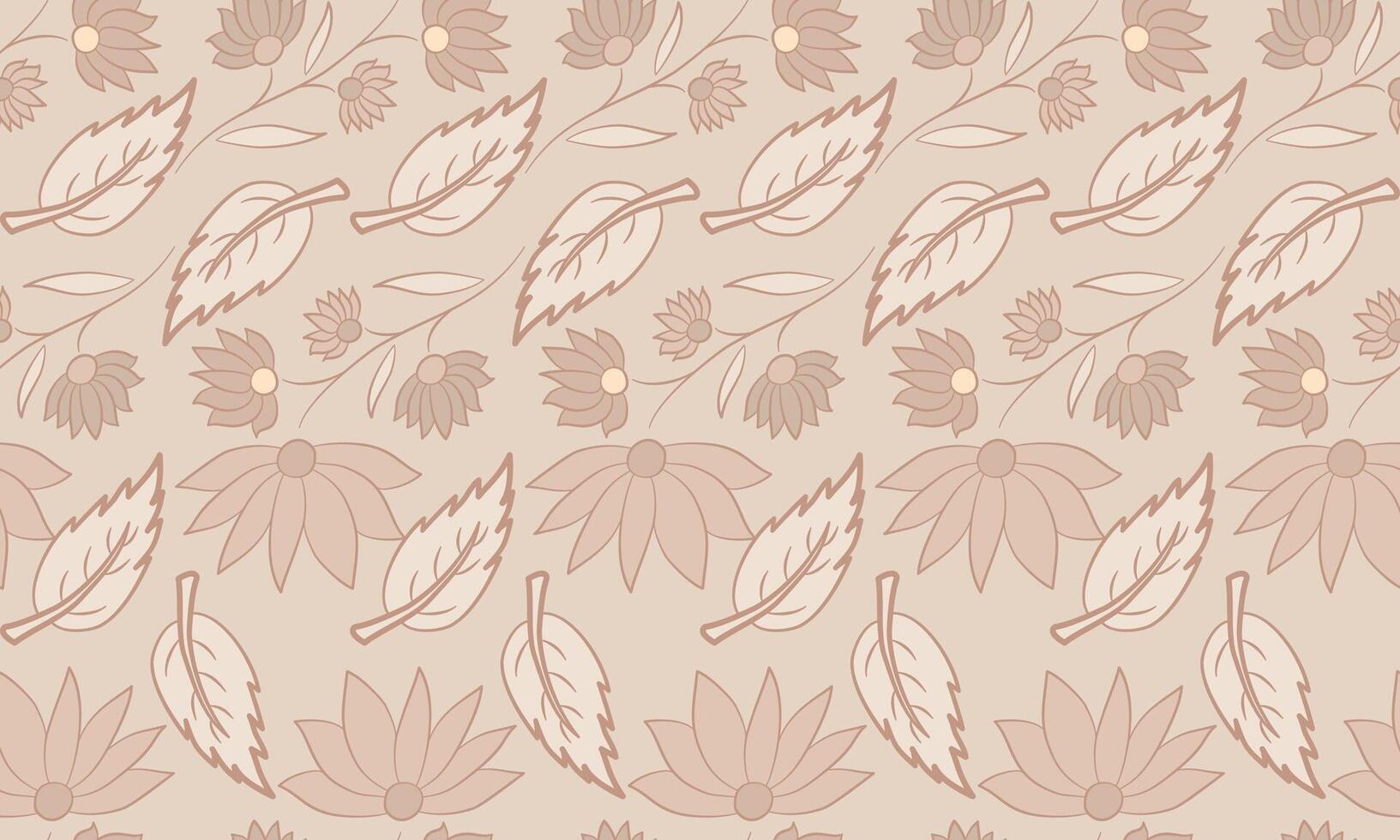 Hand-Drawn Botanical Seamless Pattern in Warm Beige with Elegant Leaves and Flowers vector