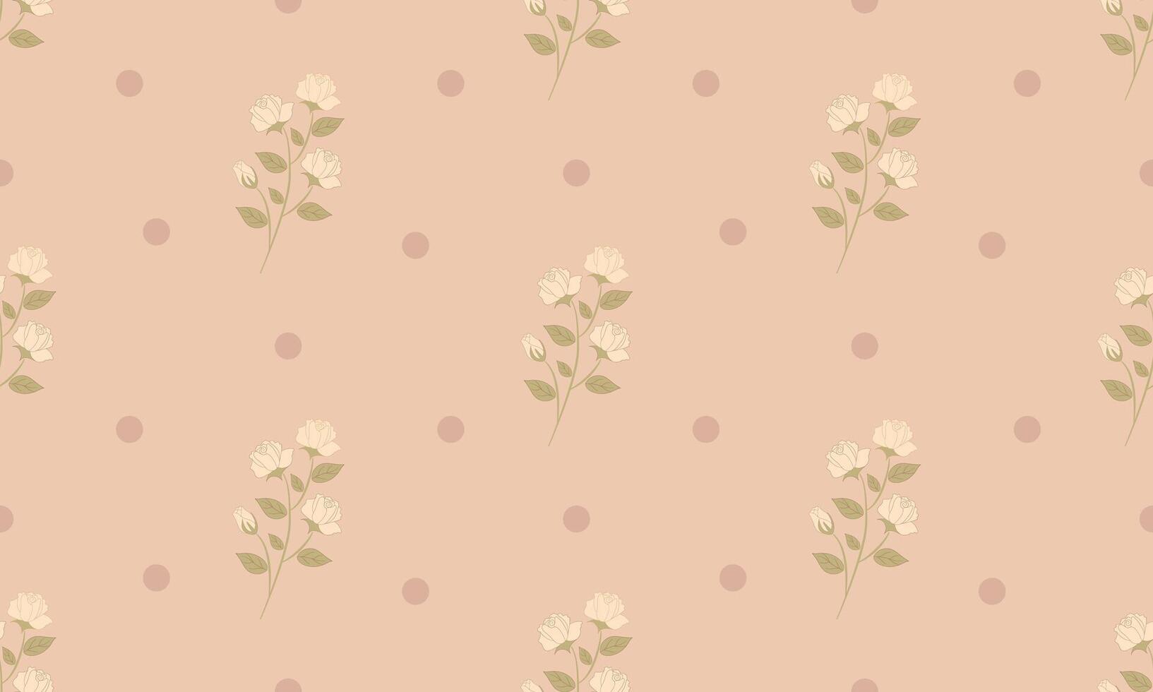 Minimal Hand-Drawn Seamless Rose Pattern with Stems and Leaves vector