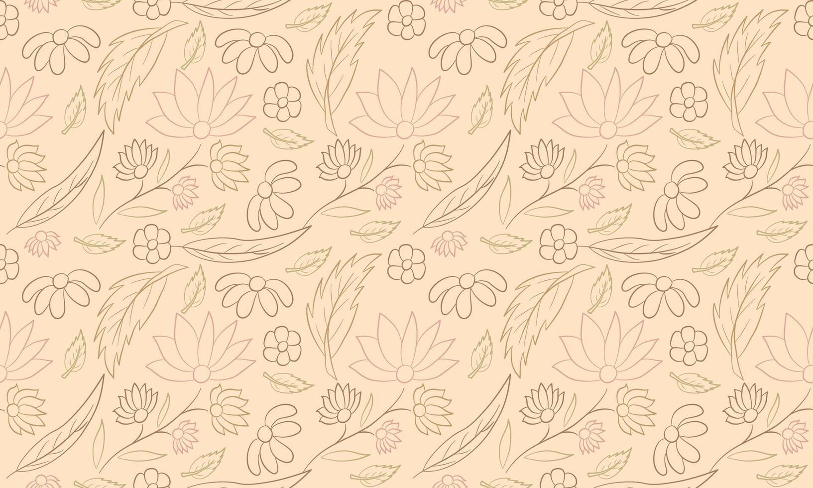 Minimal Hand-Drawn Floral Seamless Pattern with Beige Line Art Botanical Elements vector