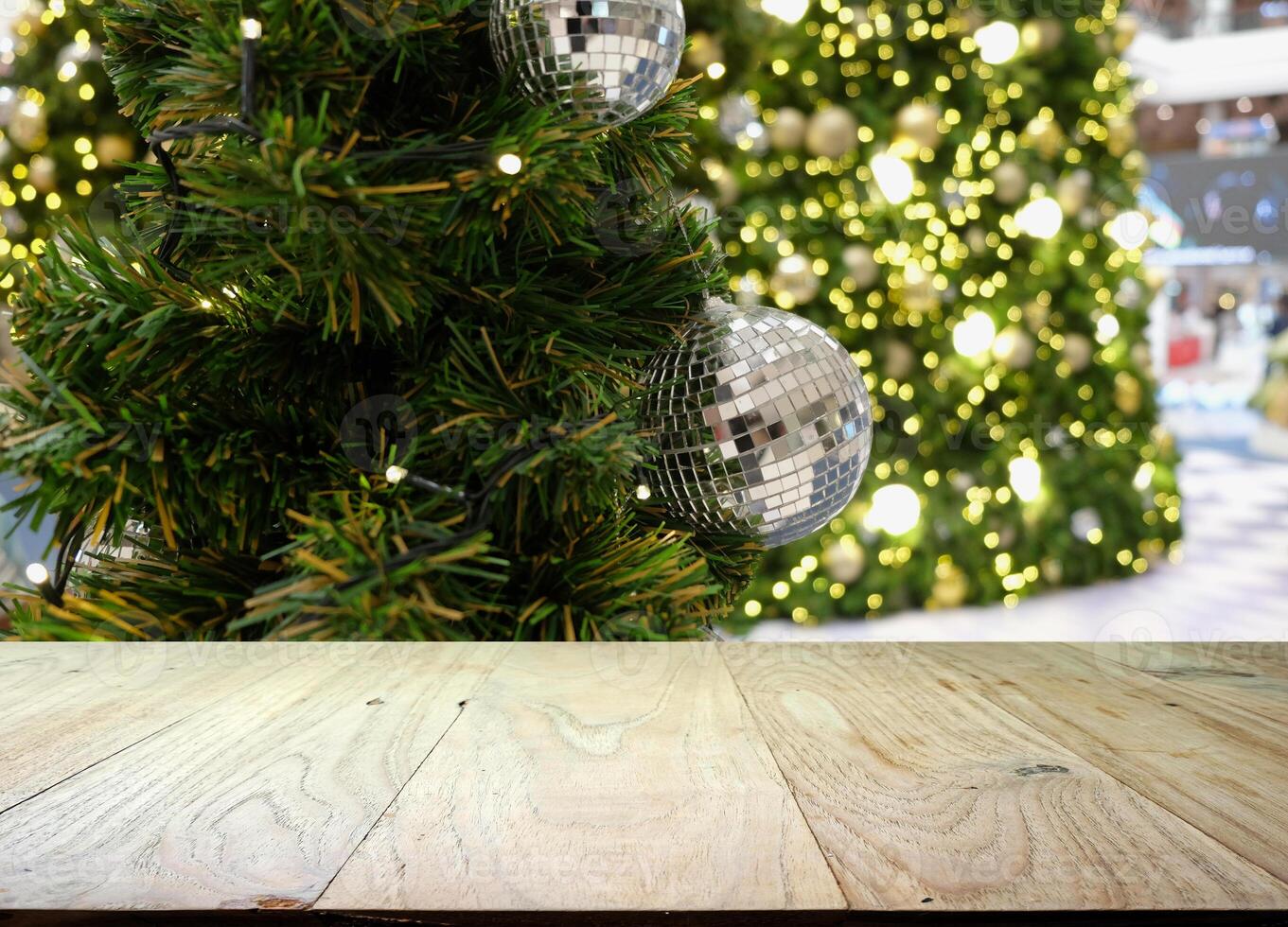 Empty wooden table holiday background photo