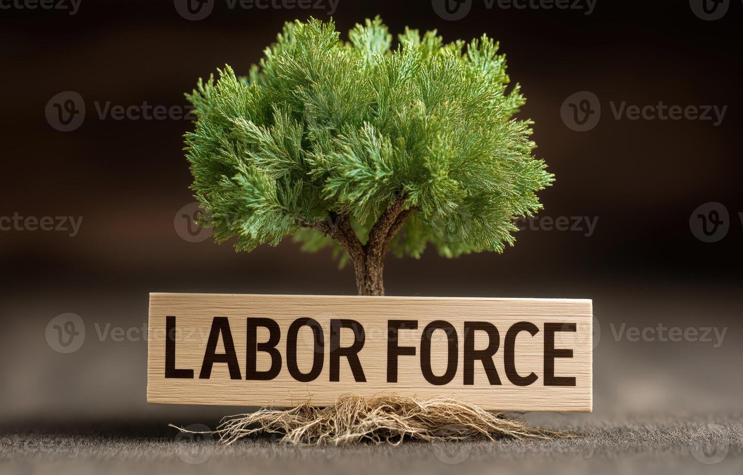 Economic growth illustrated by a tree with roots labeled labor force showcases challenges of labor scarcity photo