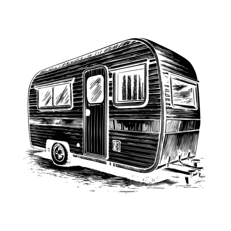 Vintage caravan silhouette on white background vector