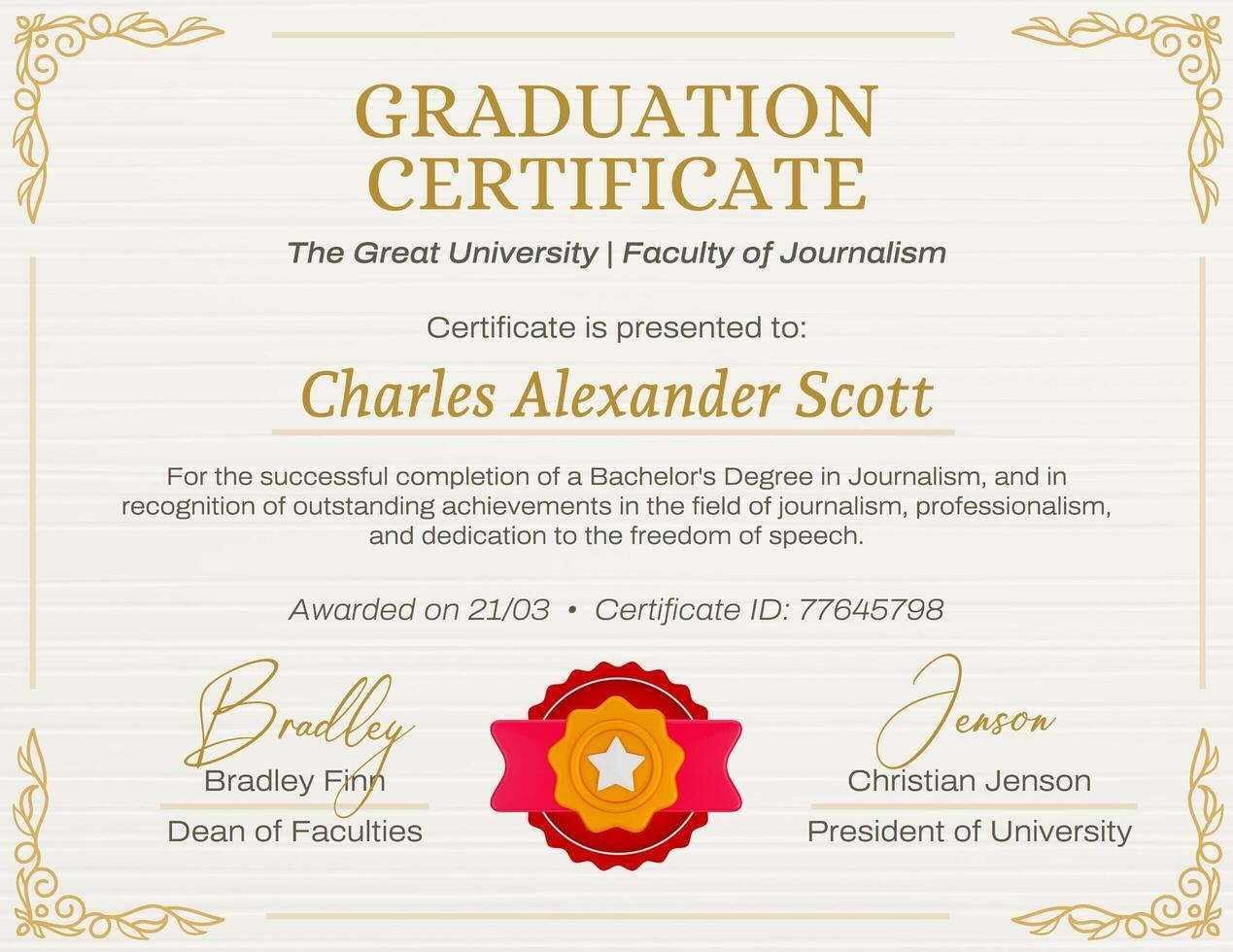 University Fresh Graduates Certificate template