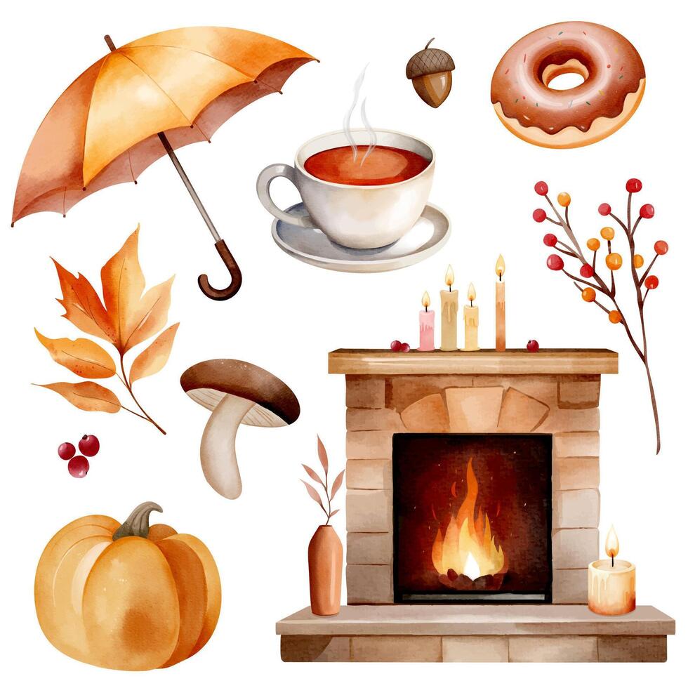Cozy autumn illustration with various elements vector