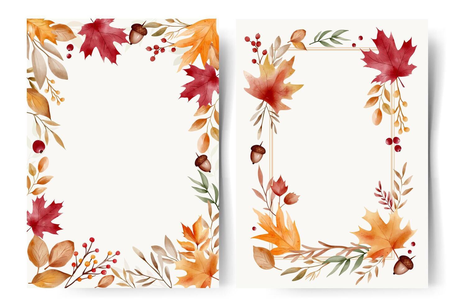 Watercolor autumn leaves frames with text space. Hand painted fall border for cards and invitations vector