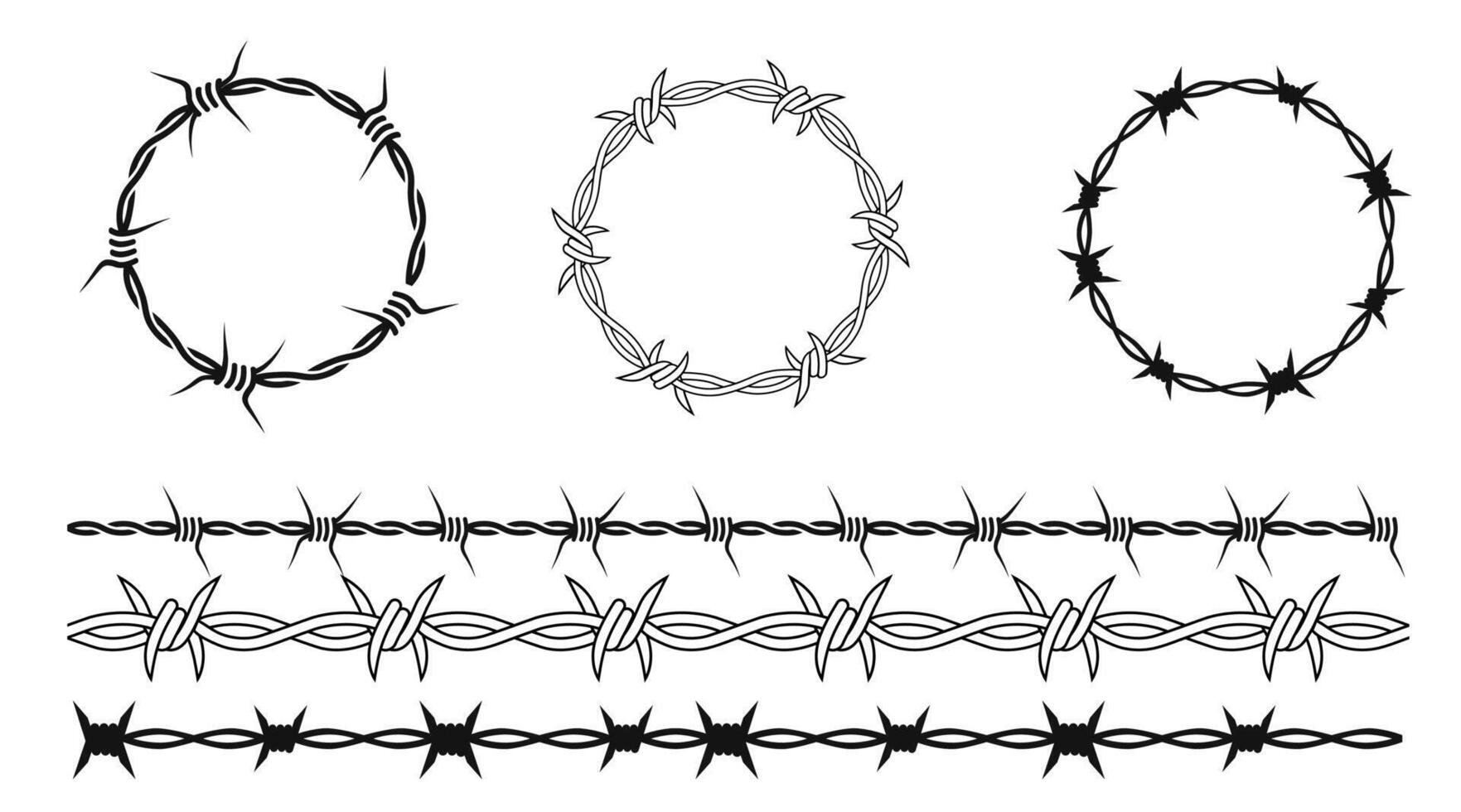 Collection of barbed wire designs in various shapes for security and protection concepts vector