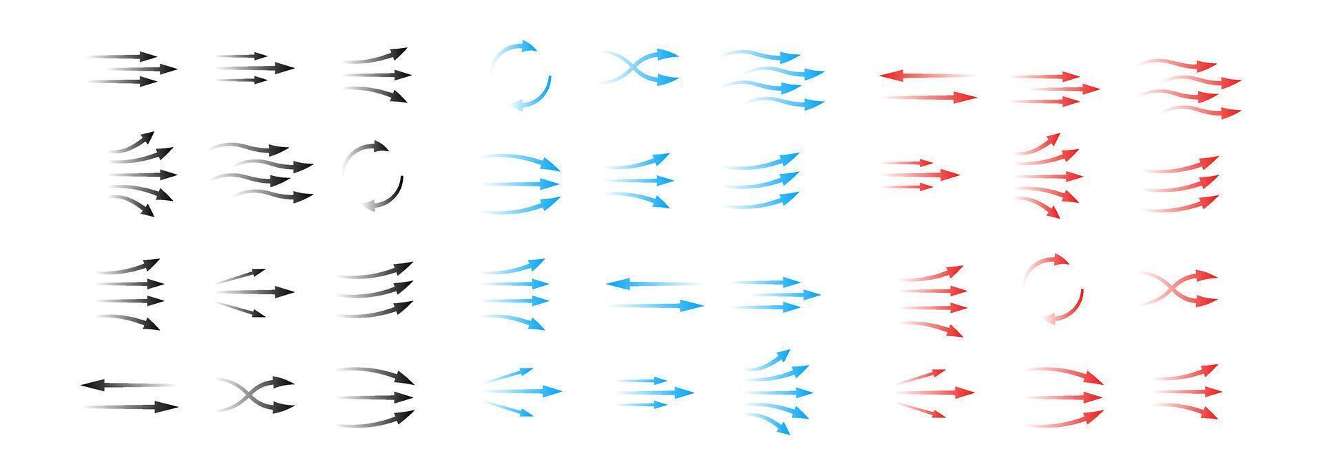 Arrow collection displaying fluid motion and flow in various directions and styles vector