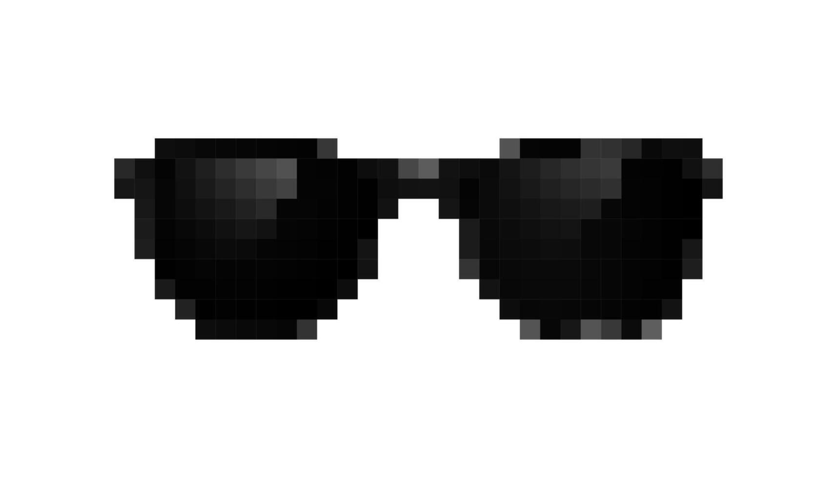 Mosaic pixel black sunglasses icon in retro 8 bit style with minimalistic design vector