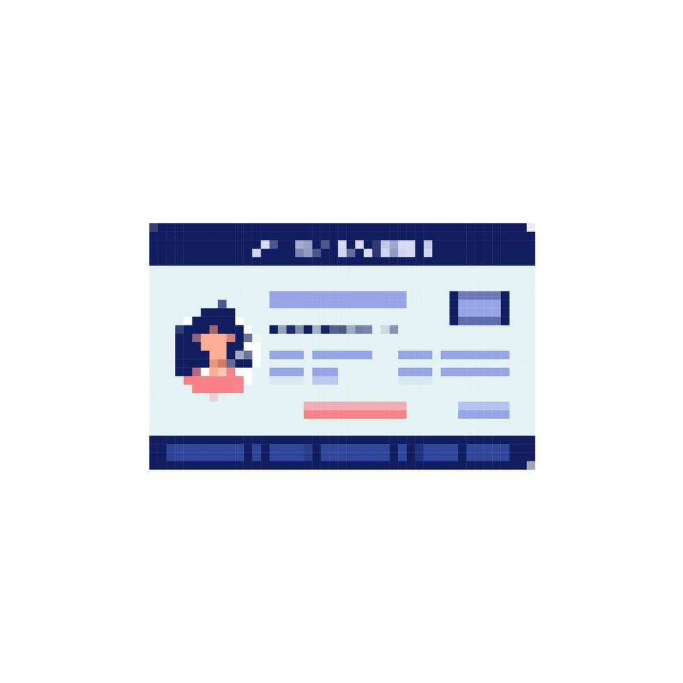 Mosaic pixel id card featuring detailed pixel art with blue and white design elements vector