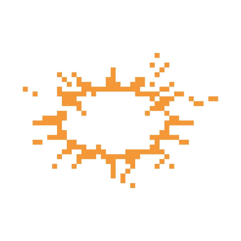 Mosaic pixel art icon of exploding starburst in retro game style with vibrant orange color vector