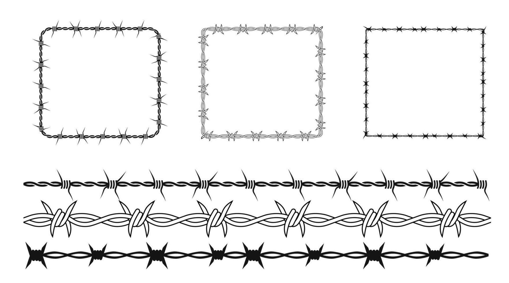 Wire and barbed frame. various square and line configurations for security and defense vector