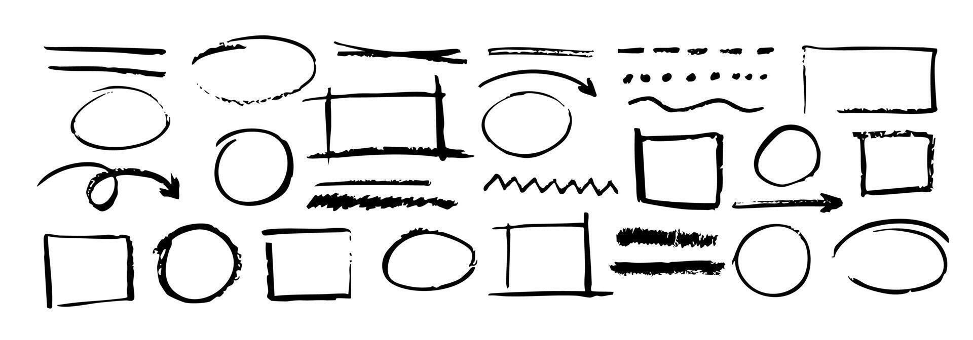 Hand drawn doodle elements with circles arrows frames lines for creative annotation vector