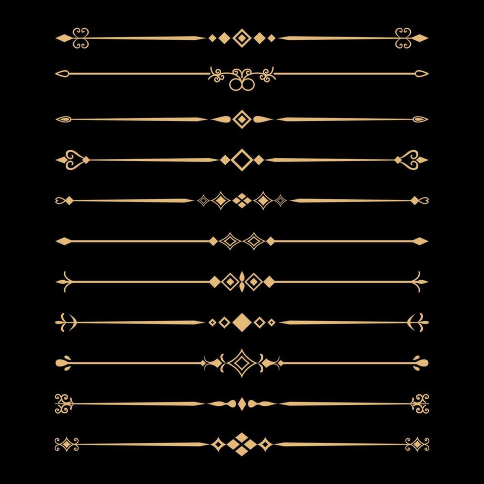golden decorative dividers and ornamental lines vector