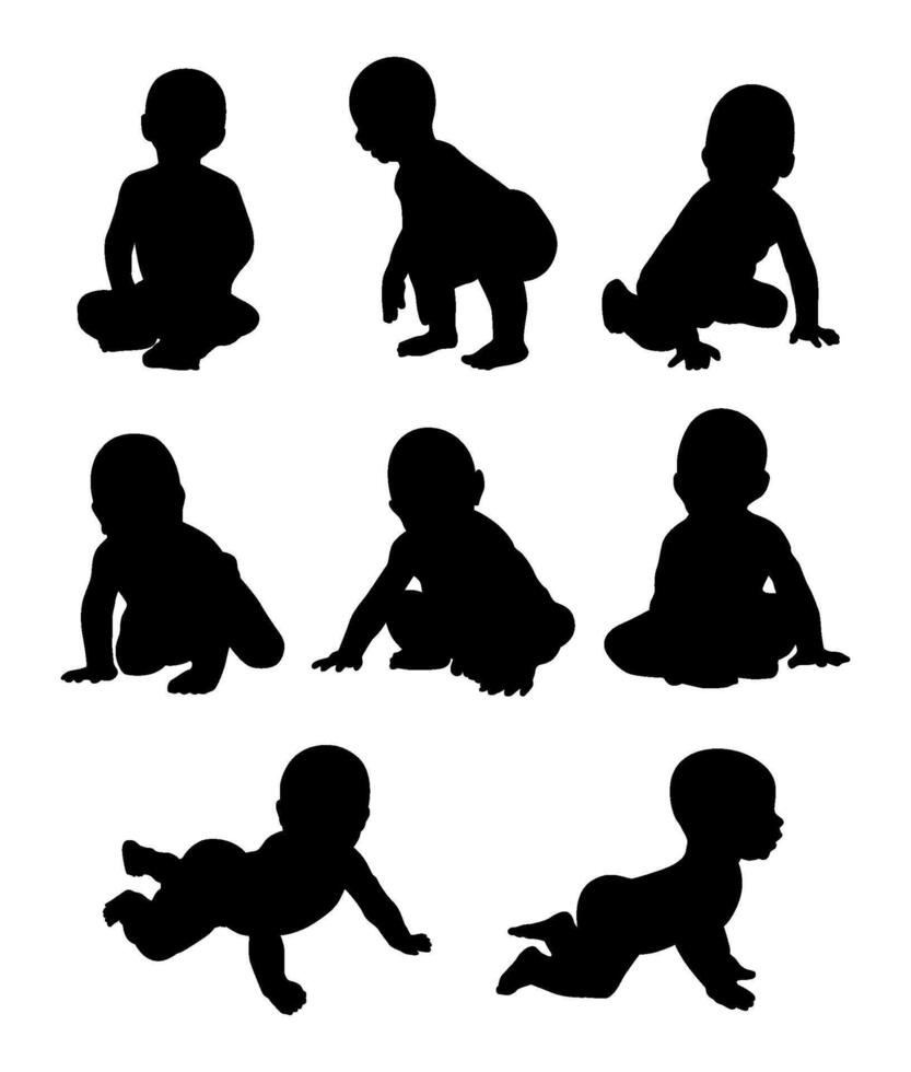 baby silhouettes in poses collection vector