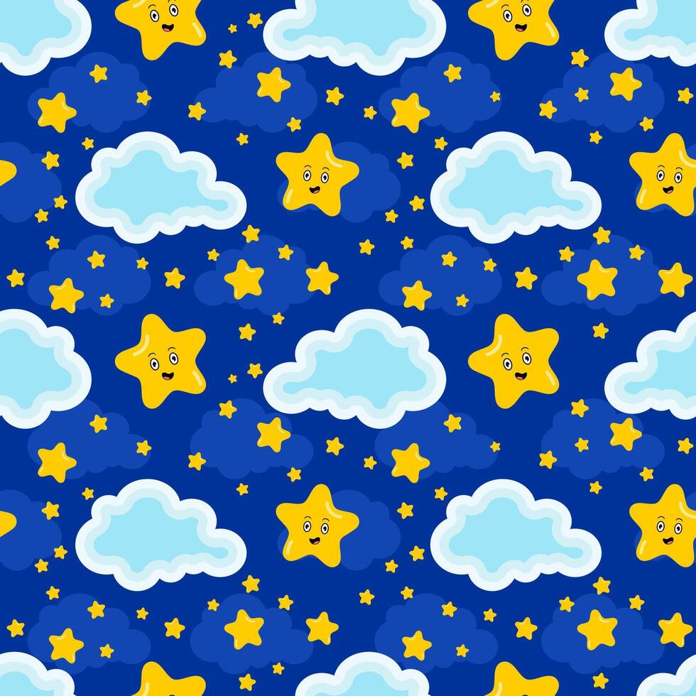 cute stars and clouds seamless pattern vector