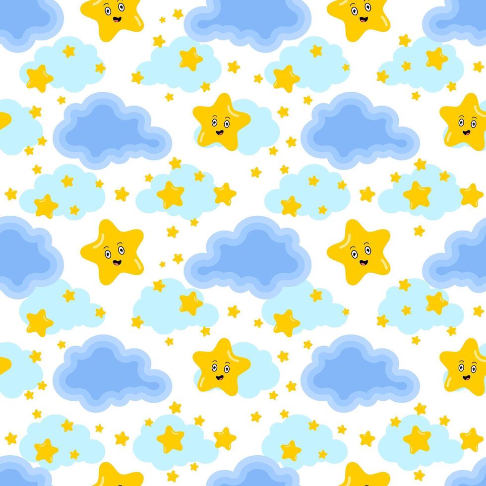 cute stars and clouds seamless pattern design vector