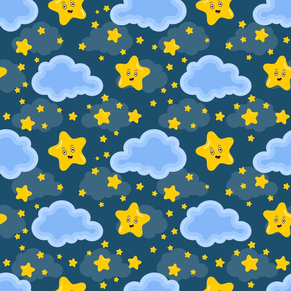 seamless pattern of cute clouds and stars vector