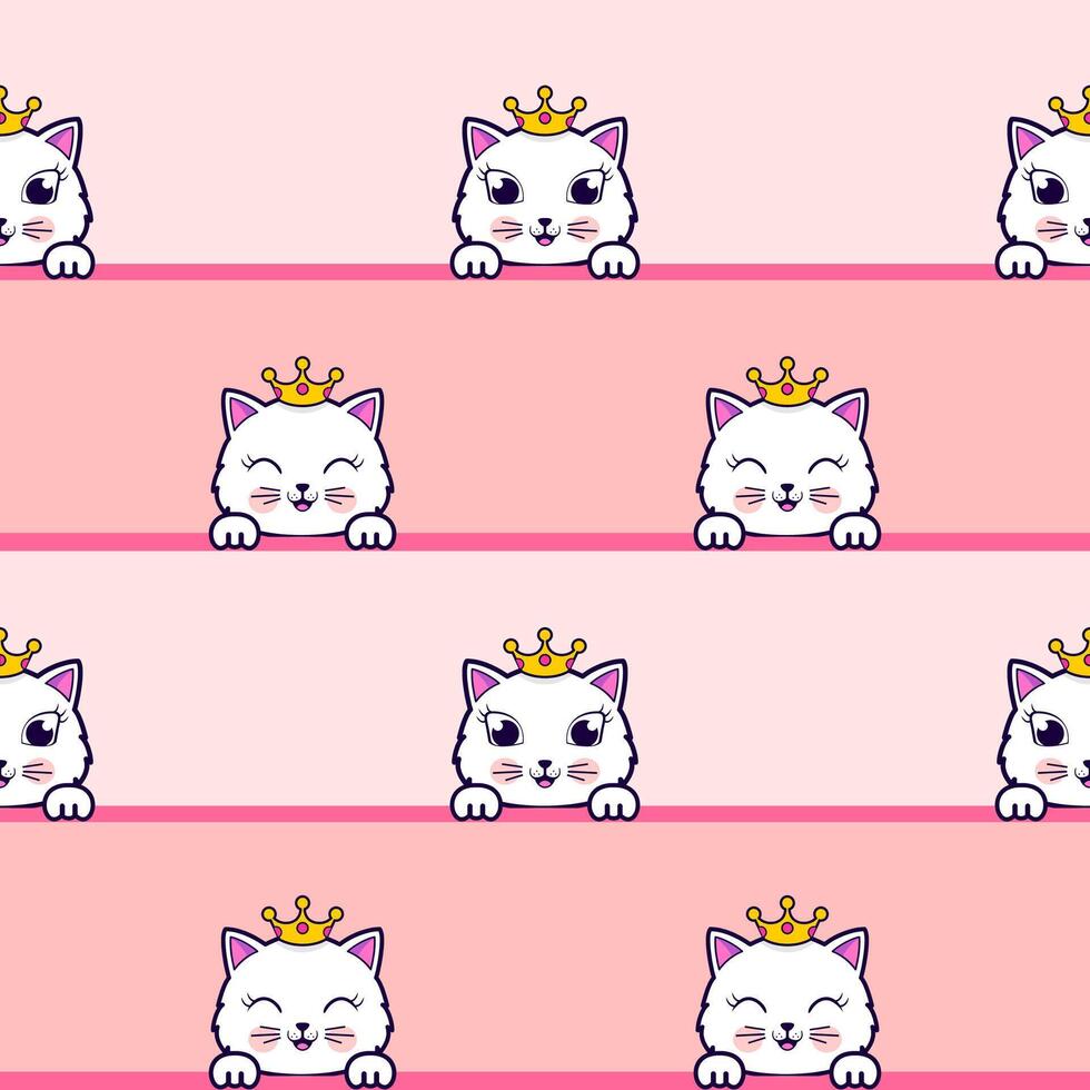 cute princess cats seamless pattern vector